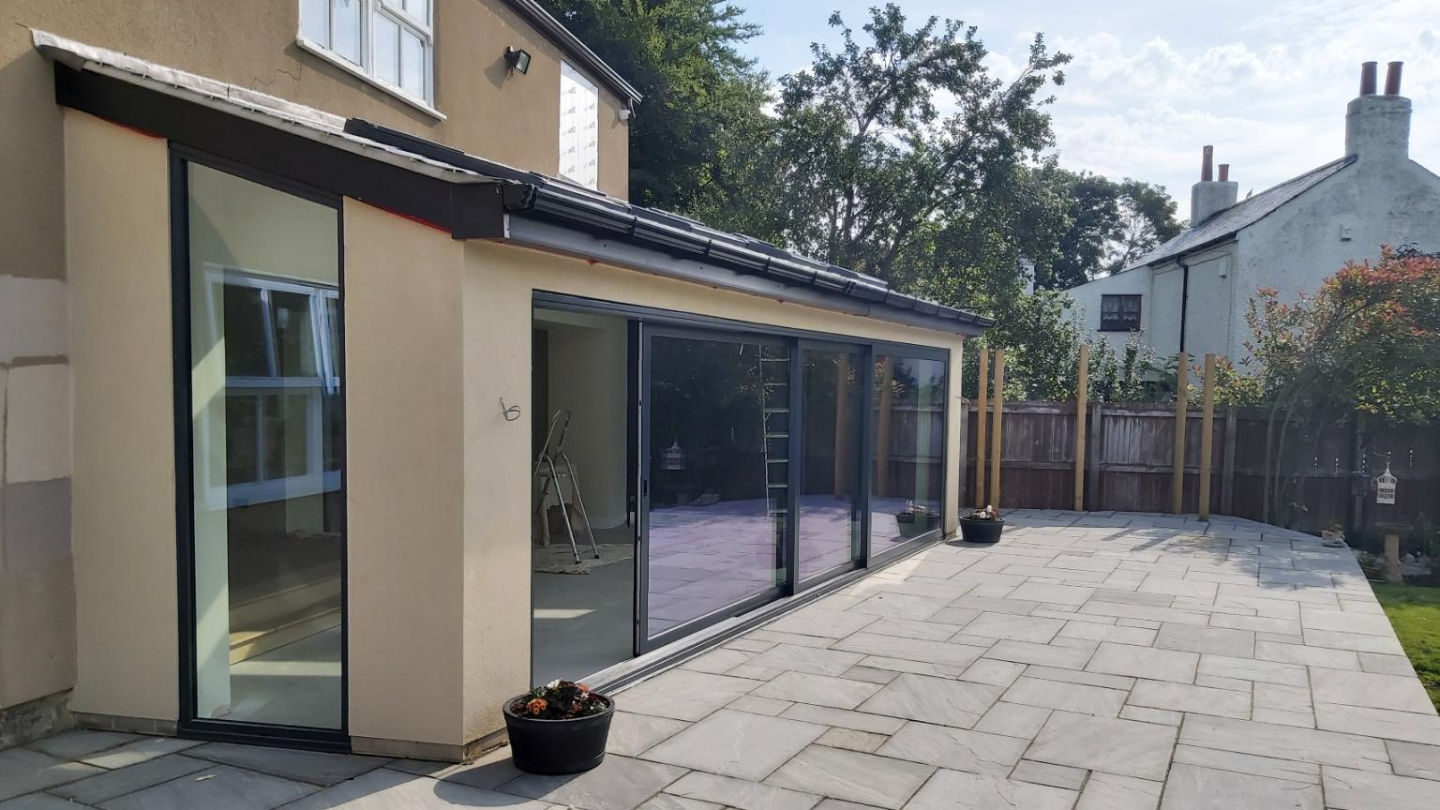 Sliding doors in the back garden of a normal house
